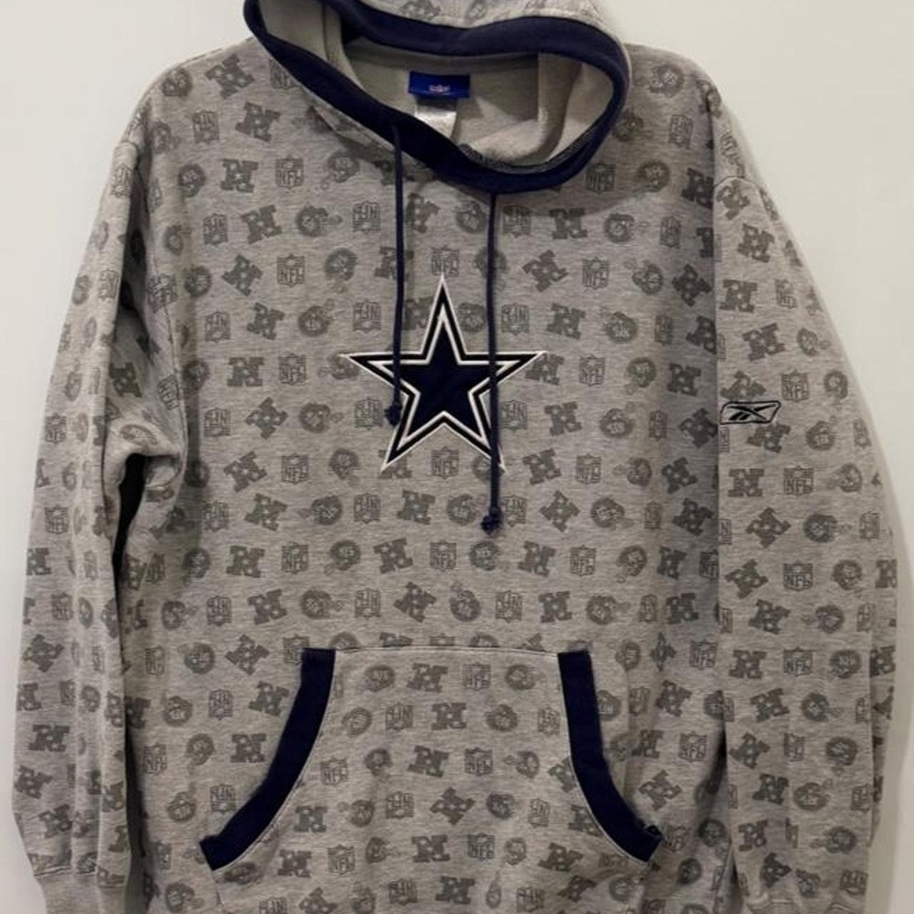 Adult M Y2K Reebok Dallas Cowboys monogram all-over print hoodie